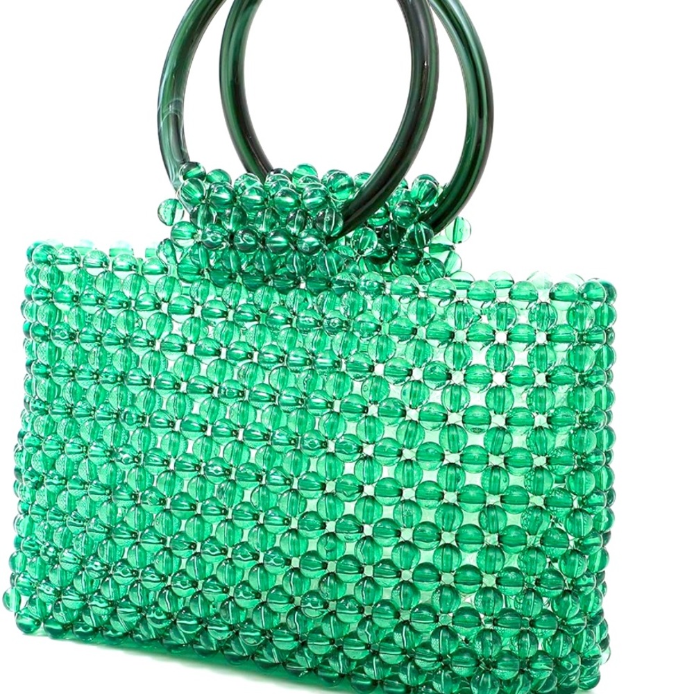 Green Colored Transparent Beaded Acrylic Handbag